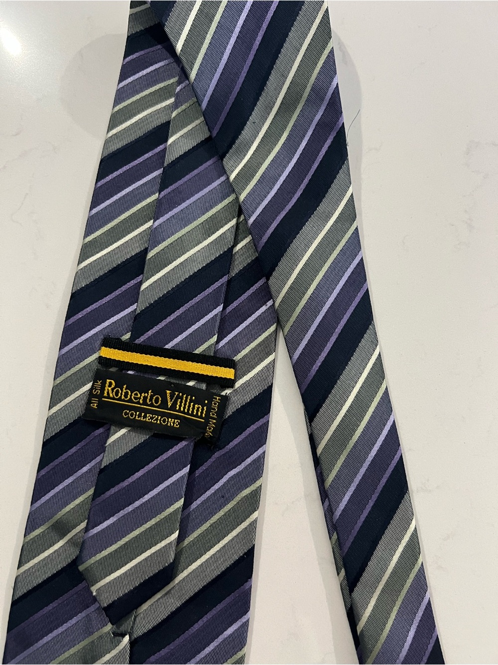 All Silk Roberto Villini Purple & Gray Striped Tie